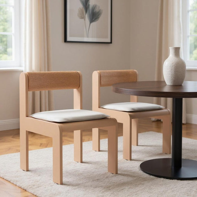 Set of Two White and Natural Slipcovered Open Back Dining Side Chairs HomeRoots