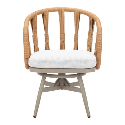 White and Gray Slipcovered Upholstery Open Back Swivel Dining Arm Chair