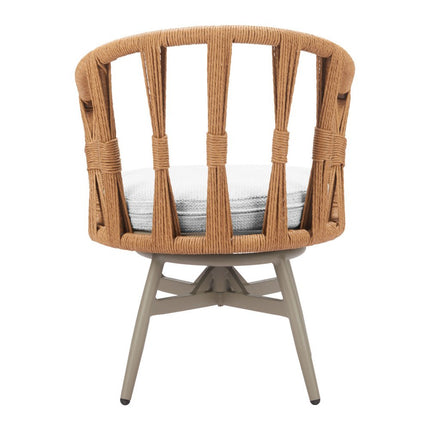 White and Gray Slipcovered Upholstery Open Back Swivel Dining Arm Chair