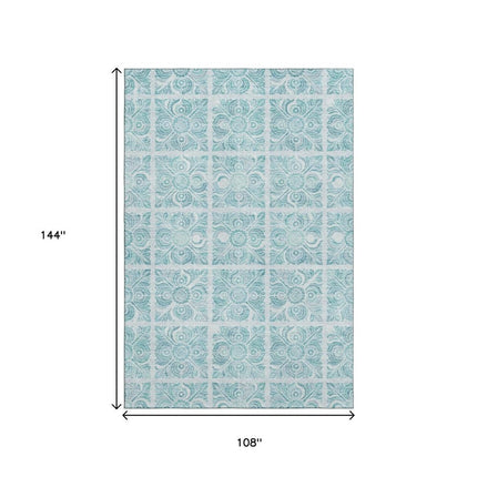 9' X 12' Turquoise And Ivory Medallion Washable Area Rug With UV Protection HomeRoots