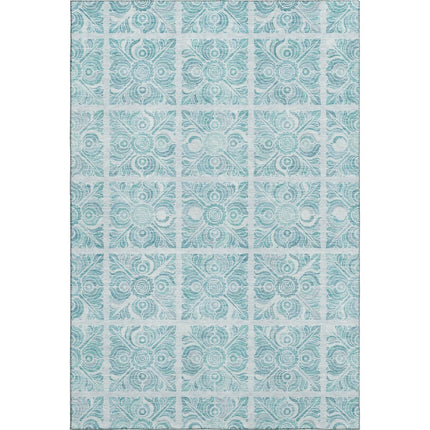 9' X 12' Turquoise And Ivory Medallion Washable Area Rug With UV Protection HomeRoots