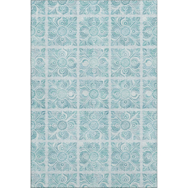 9' X 12' Turquoise And Ivory Medallion Washable Area Rug With UV Protection HomeRoots