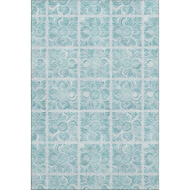 9' X 12' Turquoise And Ivory Medallion Washable Area Rug With UV Protection