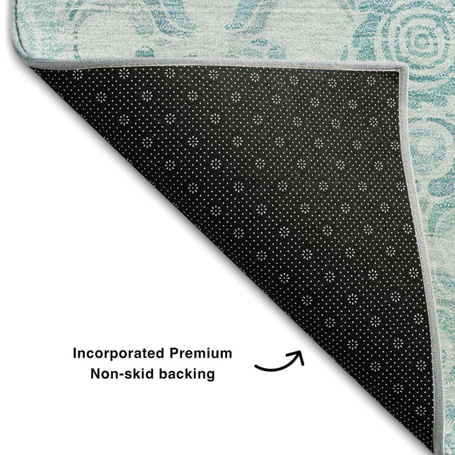 9' X 12' Turquoise And Ivory Medallion Washable Area Rug With UV Protection HomeRoots
