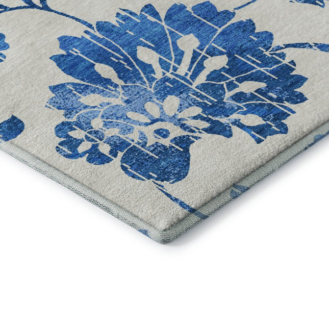 9' X 12' White And Blue Floral Washable Area Rug With UV Protection HomeRoots