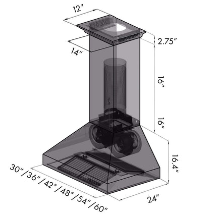 48" ZLINE CrownSound™Ducted Vent Wall Mount Range Hood in Stainless Steel with Built-in Bluetooth Speakers (667CRN-BT-48)