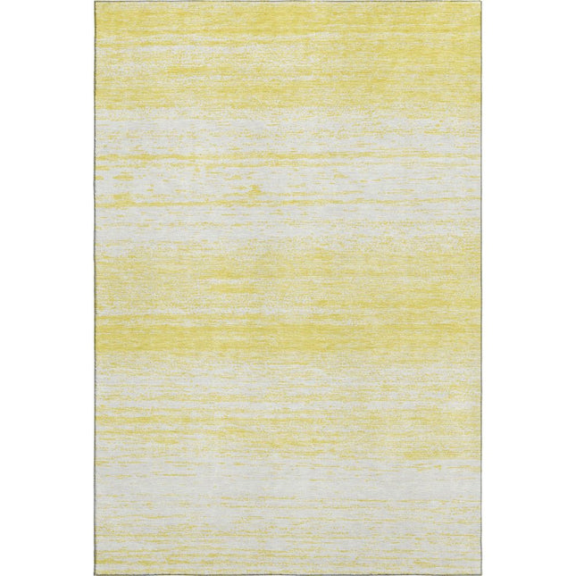 9' X 12' Yellow And Ivory Striped Washable Area Rug With UV Protection