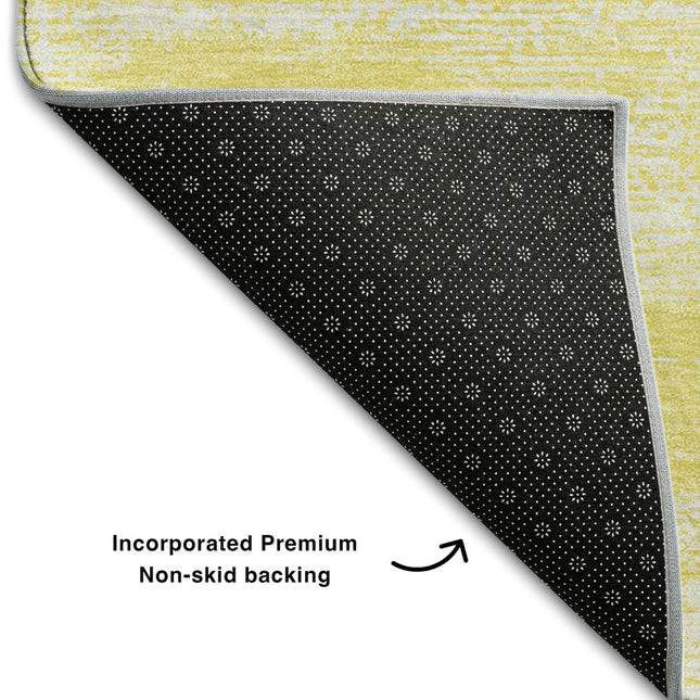 9' X 12' Yellow And Ivory Striped Washable Area Rug With UV Protection