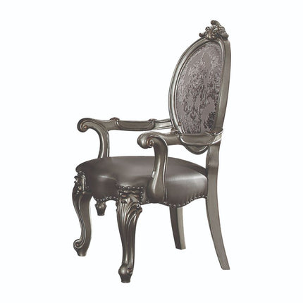 ACME 66823 Versailles Arm Chair (Set-2), Silver PU & Antique Platinum