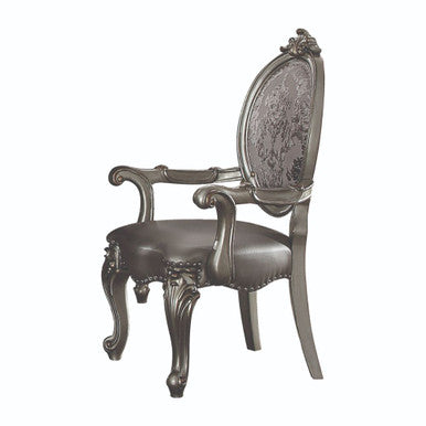ACME 66823 Versailles Arm Chair (Set-2), Silver PU & Antique Platinum ACME Furniture