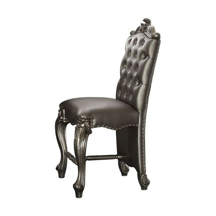 ACME 66837 Versailles Counter Height Chair (Set-2), Silver PU & Antique Platinum, 24" Seat Height