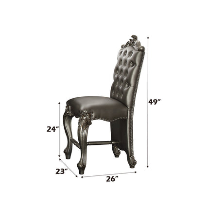 ACME 66837 Versailles Counter Height Chair (Set-2), Silver PU & Antique Platinum, 24" Seat Height  1