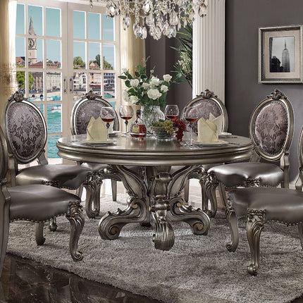 ACME 66840 Versailles Dining Table (Round Pedestal), Antique Platinum (1Set/2Ctn)
