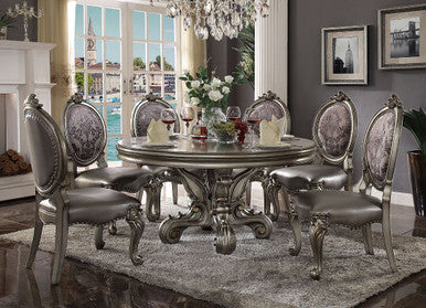 ACME 66840 Versailles Dining Table (Round Pedestal), Antique Platinum (1Set/2Ctn) ACME Furniture