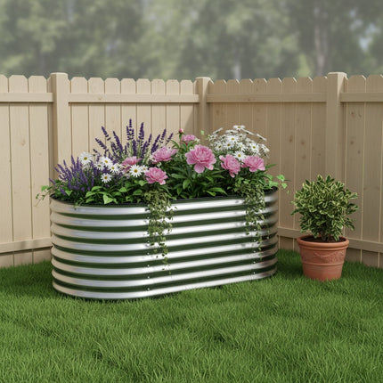 32" X 63" Silver Metal Oval Raised Garden Bed HomeRoots