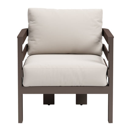30" Brown Aluminum Outdoor Arm Chair with White Cushion HomeRoots