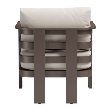 30" Brown Aluminum Outdoor Arm Chair with White Cushion HomeRoots