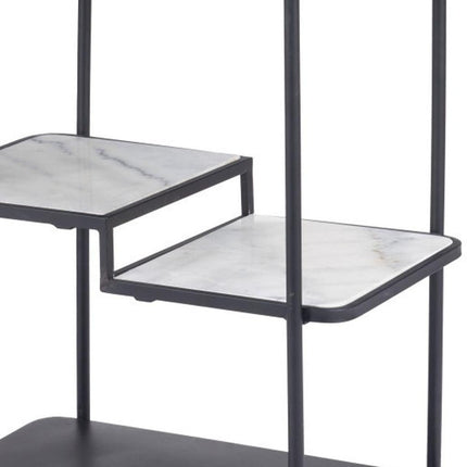 25" Black Steel and Faux Marble Glass Rolling Bar Cart
