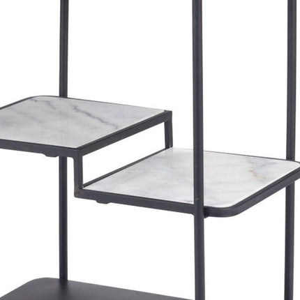 25" Black Steel and Faux Marble Glass Rolling Bar Cart