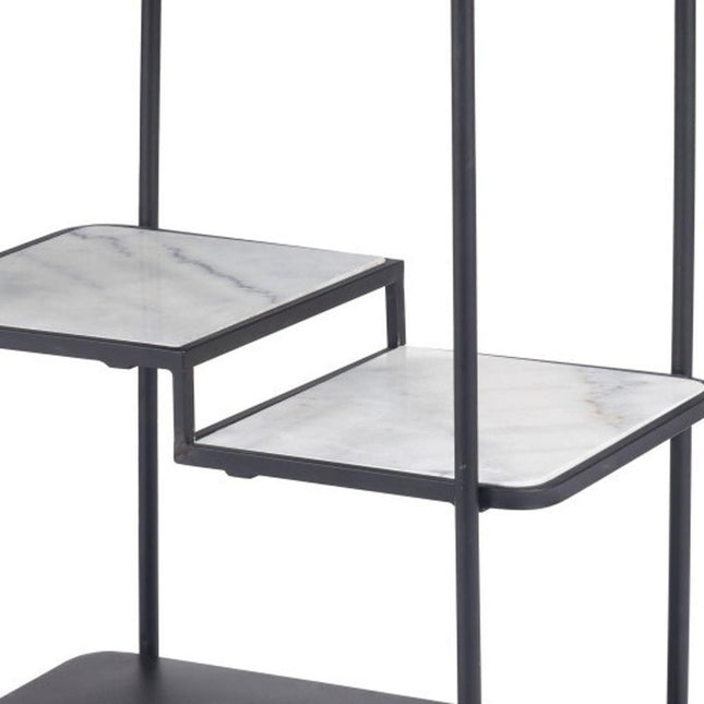 25" Black Steel and Faux Marble Glass Rolling Bar Cart