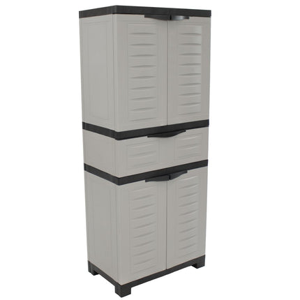 23" Black and Gray Plastic Accent Cabinet With Four Doors And One Drawer HomeRoots