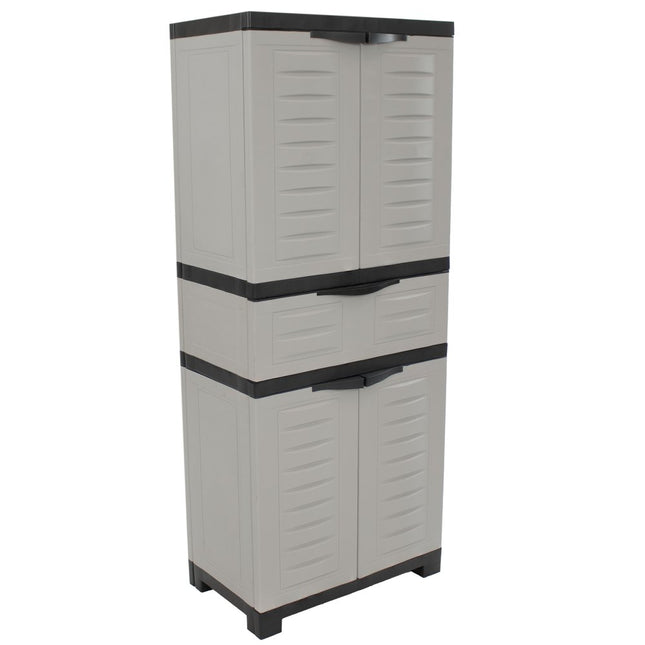 23" Black and Gray Plastic Accent Cabinet With Four Doors And One Drawer HomeRoots