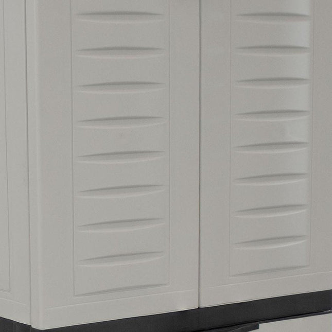23" Black and Gray Plastic Accent Cabinet With Four Doors And One Drawer HomeRoots