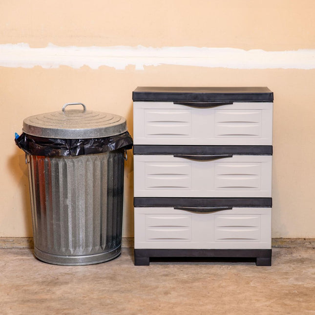 23" Gray and Black Plastic Accent Cabinet With Three Drawers
