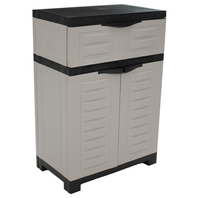 35" Gray Heavy Duty Plastic Two Door One Drawer Utility Cabinet