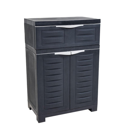 24" Charcoal Plastic Accent Cabinet With Two Doors And One Drawer HomeRoots