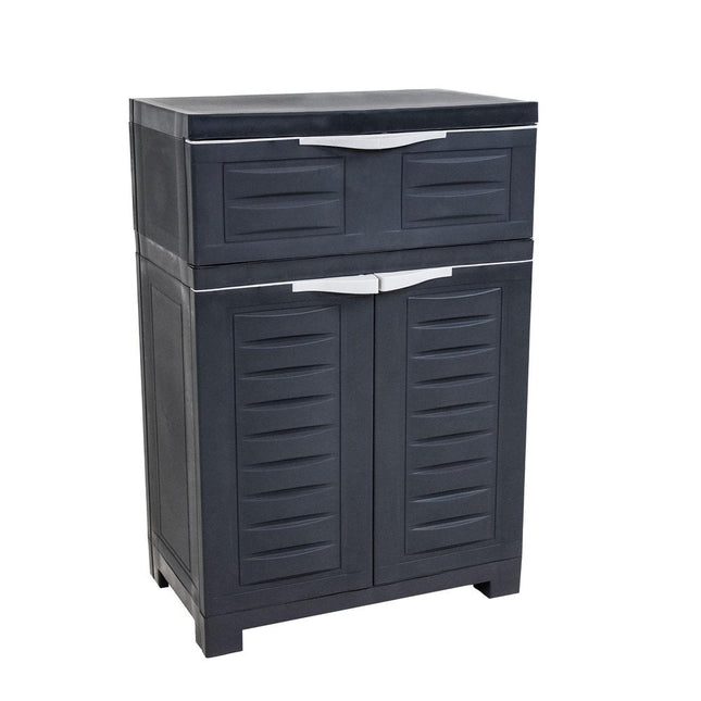 24" Charcoal Plastic Accent Cabinet With Two Doors And One Drawer HomeRoots