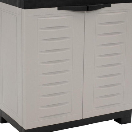 23" Black and Gray Plastic Accent Cabinet With Two Doors HomeRoots