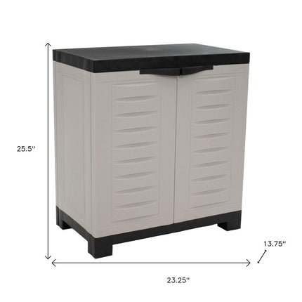 23" Black and Gray Plastic Accent Cabinet With Two Doors HomeRoots