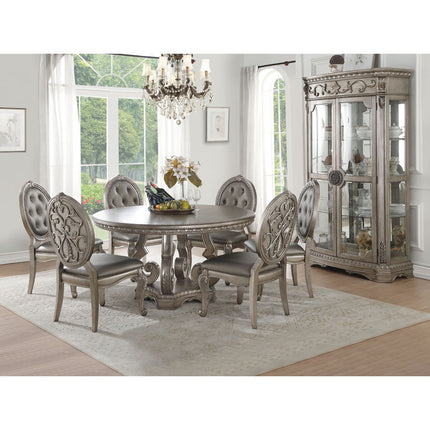 ACME 66915 Northville Dining Table with Single Pedestal, Antique Silver