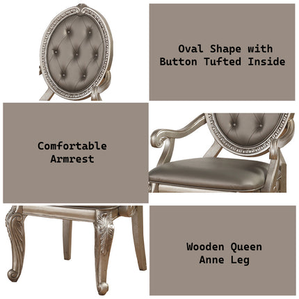 ACME 66923 Northville Arm Chair (Set-2), PU & Antique Silver