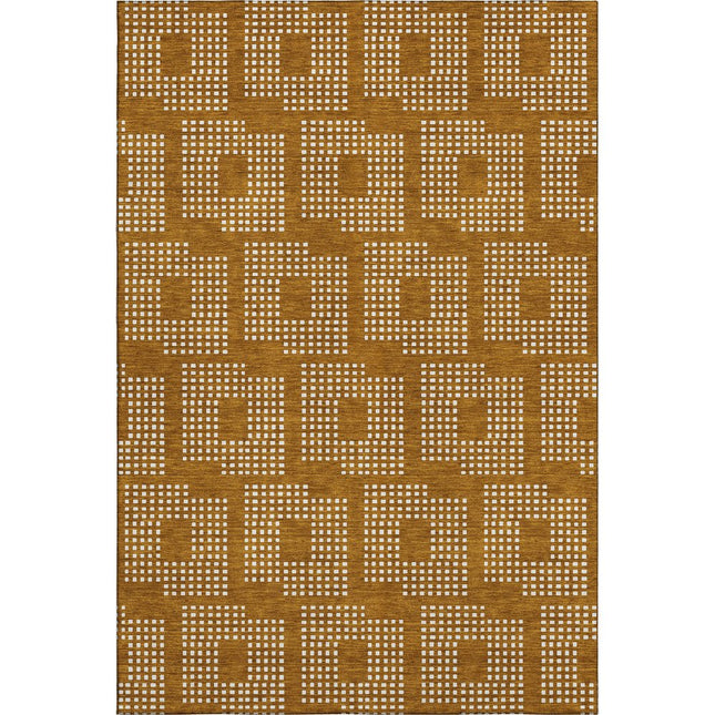 9' X 12' Terra Cotta And Ivory Geometric Washable Area Rug With UV Protection HomeRoots