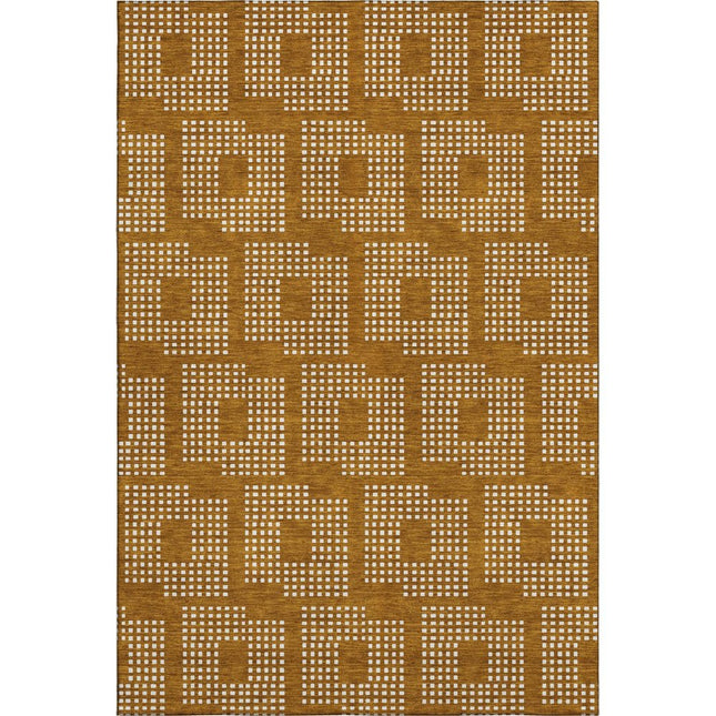 9' X 12' Terra Cotta And Ivory Geometric Washable Area Rug With UV Protection
