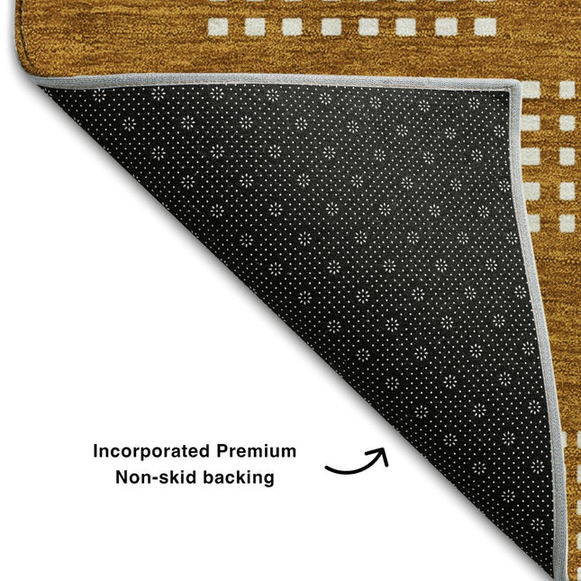9' X 12' Terra Cotta And Ivory Geometric Washable Area Rug With UV Protection