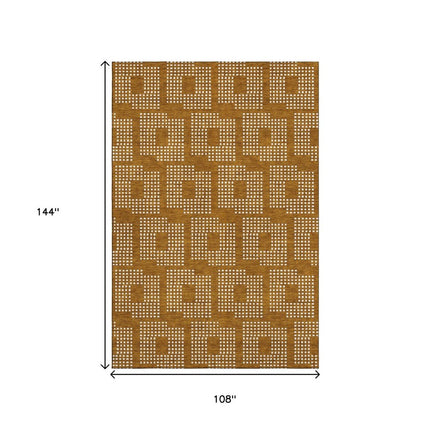 9' X 12' Terra Cotta And Ivory Geometric Washable Area Rug With UV Protection HomeRoots