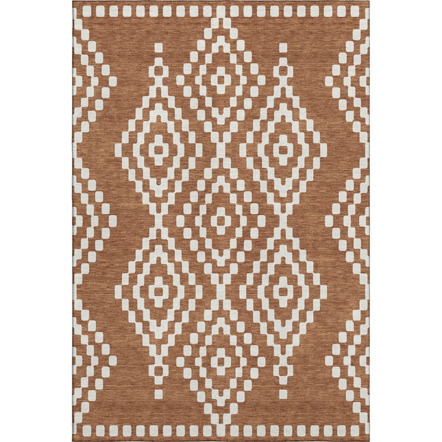 9' X 12' Terra Cotta And Ivory Geometric Washable Area Rug With UV Protection HomeRoots
