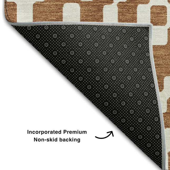 9' X 12' Terra Cotta And Ivory Geometric Washable Area Rug With UV Protection HomeRoots