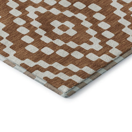 9' X 12' Terra Cotta And Ivory Geometric Washable Area Rug With UV Protection HomeRoots