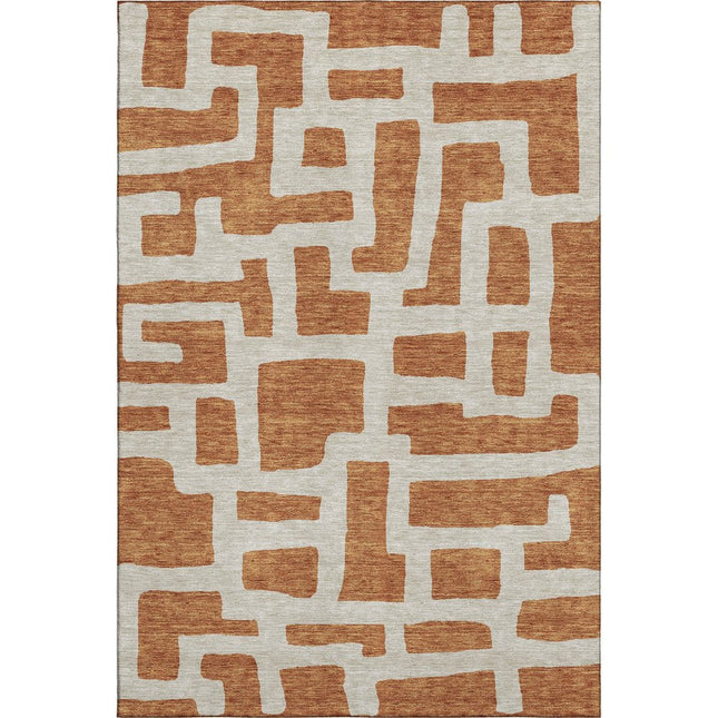 9' X 12' Terra Cotta And Beige Abstract Geometric Washable Area Rug With UV Protection HomeRoots