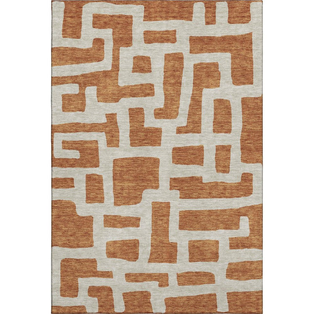 9' X 12' Terra Cotta And Beige Abstract Geometric Washable Area Rug With UV Protection