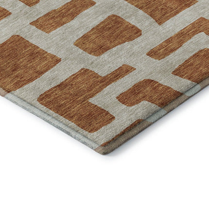 9' X 12' Terra Cotta And Beige Abstract Geometric Washable Area Rug With UV Protection HomeRoots