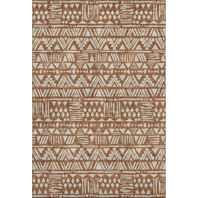 9' X 12' Terra Cotta And Beige Southwestern Washable Area Rug With UV Protection