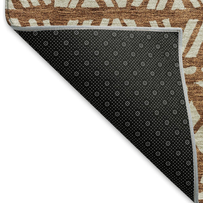 9' X 12' Terra Cotta And Beige Southwestern Washable Area Rug With UV Protection
