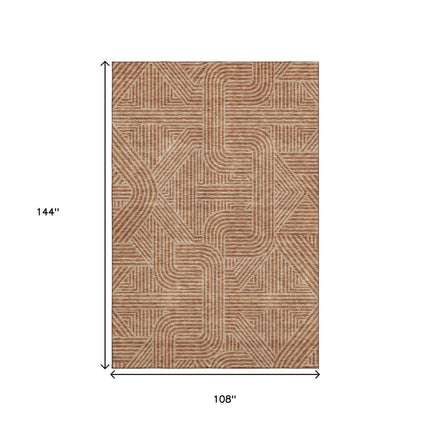 9' X 12' Terra Cotta And Beige Abstract Geometric Washable Area Rug With UV Protection HomeRoots