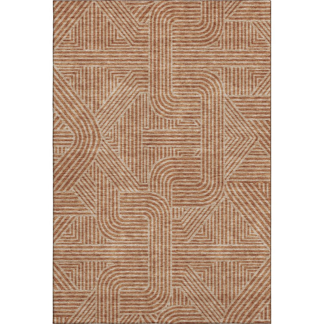 9' X 12' Terra Cotta And Beige Abstract Geometric Washable Area Rug With UV Protection HomeRoots
