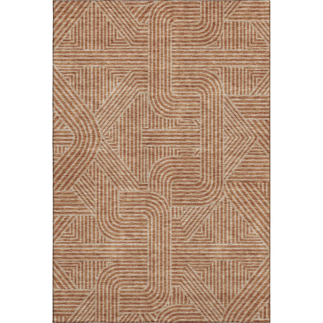 9' X 12' Terra Cotta And Beige Abstract Geometric Washable Area Rug With UV Protection